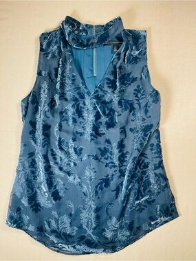 White House Black Market Blue Velvet Burnout Sleeveless V-Neck Top